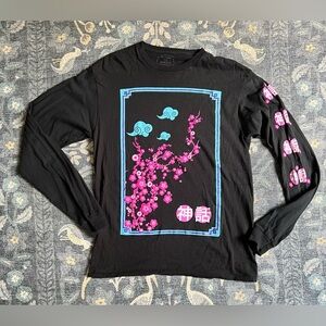 Return to Sender long sleeve black T-shirt Asian cherry blossom graphic